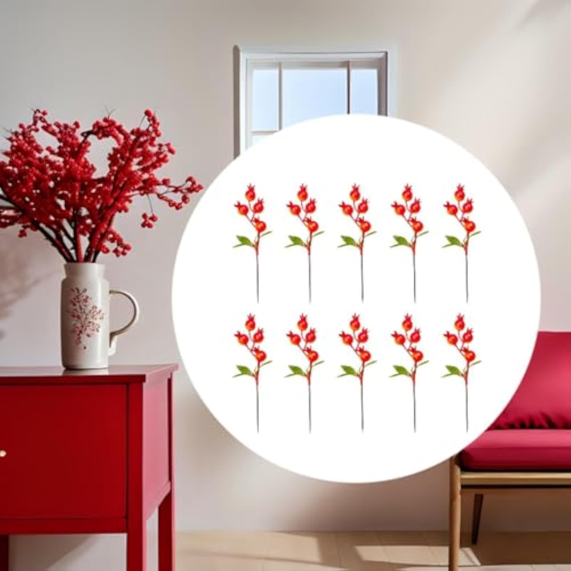10x Artificial Pomegranate Tree Branch for Vase Home Party Decoration